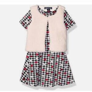 NEW Limited Too Girls 18M 2 Piece Set Dress w/ Faux Fur Vest Pink Black